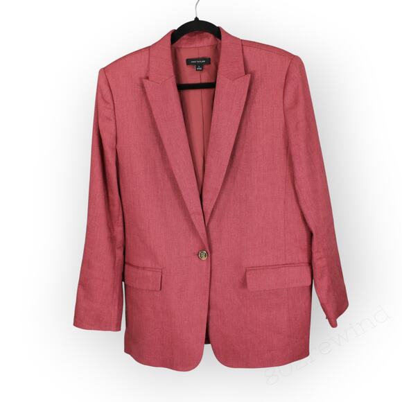 Sz12 AnnTaylor Longline Blazer LinenBlend Rose Burgundy Relaxed - Picture 8 of 11